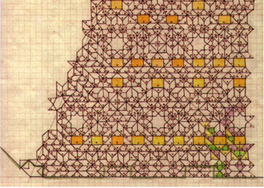 structural drawing - painted wooden muqarnas in the stalactite domes Dar Es Salam Palace, Rabat. From Arabesques: Decorative Art in Morocco by Jean-Marc Castera